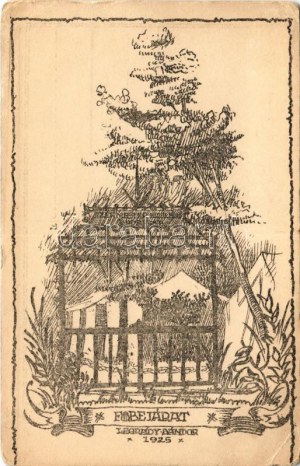 Főbejárat. Magyar Cserkésztábor / Hungarian scout art postcard s: Légrády Sándor (EB)