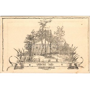 Tábori híd. Magyar Cserkésztábor / Hungarian scout art postcard s: Légrády Sándor