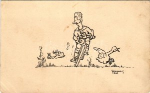 Biciklista, cserkész művészlap / Hungarian scout art postcard s: Jajesnica János (EK)
