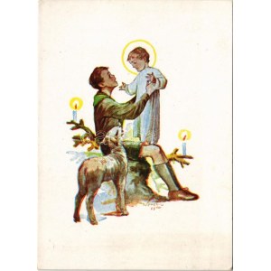 Karácsony. Magyar cserkész művészlap. Márton L. Műterme kiadása Ser. 50. / Hungarian boy scout art postcard...