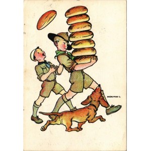 1936 Magyar cserkész művészlap. Magyar Cserkészszövetség, Klösz Gy. és Fia / Hungarian boy scout art postcard s...