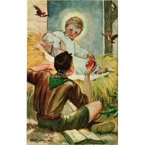 Cserkész művészlap. Márton L.-féle Cserkészlevelezőlapok Kiadóhivatala / Hungarian boy scout art postcard s: Márton L...