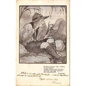 1923 Bimbós bokrok szűz ölében... Cserkész művészlap. A Magyar Jövő kiadása / Hungarian boy scout art postcard s...