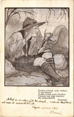 1923 Bimbós bokrok szűz ölében... Cserkész művészlap. A Magyar Jövő kiadása / Hungarian boy scout art postcard s...