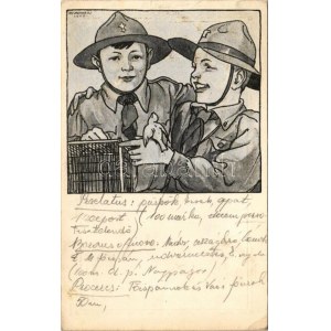 Cserkész művészlap. Kiadja a Magyar Cserkészszövetség kiadóvállalata / Hungarian boy scout art postcard s: Márton L. ...