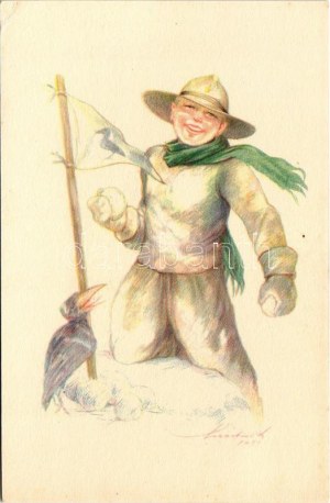 A cserkész vidám. Cserkész hógolyóval télen. A Magyar Cserkészszövetség kiadása, Globus Budapest ...