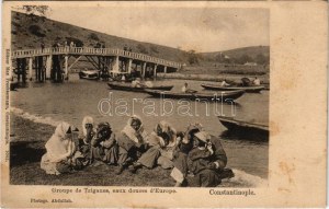 Constantinople, Istanbul; Groupe de Tziganes, eaux douces d'Europe. Photogr. Abdullah, Editeur Max Fruchtermann ...