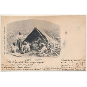 1899 Cigányok (Csigány) folklór, dombornyomott lap. Stengel &amp; Co. Ser. III. 6025. / Zigeuner / Gypsy folklore. Emb...