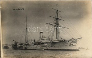 SMS GEIER, Kaiserliche Marine / German Imperial Navy, unprotected cruiser of the Bussard class. Sébah & Joaillier ...