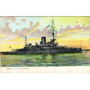 1916 Pola, Pula; SM Schiff Budapest K.u.K. Kriegsmarine / SMS Budapest az Osztrák-Magyar Haditengerészet Monarch...