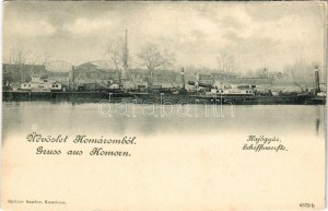 Komárom, Komárno; Hajógyár, WEKERLE SÁNDOR és RÁBCZA oldalkerekes vontató gőzhajó. Spitzer Sándor kiadása ...