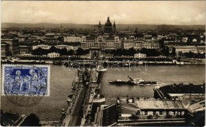 1930 Budapest, Lánchíd. COZIA román gőzhajó (Az első világháborúban SMS UNA felfegyverzett gőzös. Dunaflottilla) ...