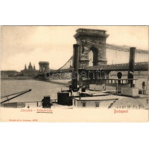 Budapest, Lánchíd. STEIN oldalkerekes vontató gőzhajó / STEIN Hungarian sidewheeler steam tug...