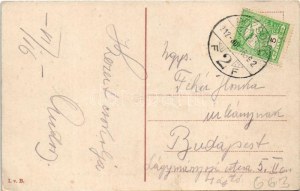 1912 Pozsony, Pressburg, Bratislava; LUITPOLD oldalkerekes vontató gőzhajó a vár alatt ...