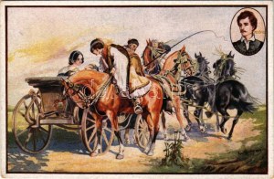 Petőfi Centenárium: Pusztai találkozás (Betyár lovag) / Hungarian folklore art postcard...