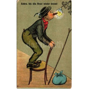 Sakra, bis dös Kraut wieder brennt! / German humour art postcard. litho (kopott sarkak / worn corners...