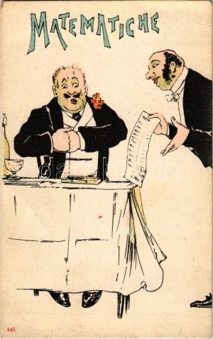 Matematiche / Italian humour art postcard, restaurant, waiter (gyűrődések / creases)