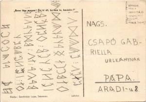 Ébren légy magyar! Őrt ki áll, ha nem te, hazádért? Rovásírásos irredenta művészlap. Szentkirályi Lajos kiadása...