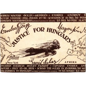 Justice for Hungary, Endresz György és Wilczek Sándor Amerikai-Magyar óceánrepülése. Hátoldalán Endres György aláírása ...