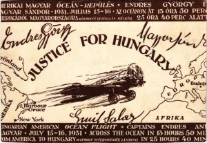 Justice for Hungary, Endresz György és Wilczek Sándor Amerikai-Magyar óceánrepülése. Hátoldalán Endres György aláírása ...