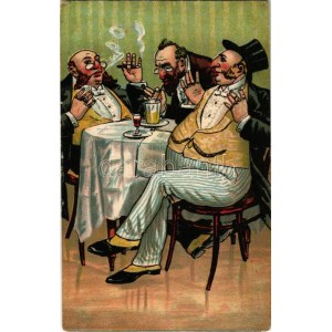 1917 Judaica art postcard, Jewish men drinking. litho (EK)