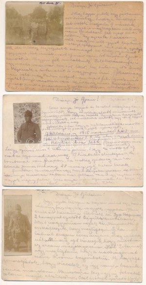 1915-1916. 3 db RÉGI egyedi készítésű tábori fotós képeslap, Ehrenthal Zoltán a cs. és kir. 28...