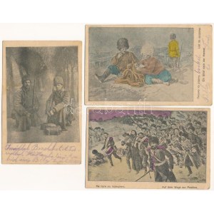 1915 3 db RÉGI első világháborús orosz katonai művészlap Frantz Bélától feleségének címezve / 3 pre...