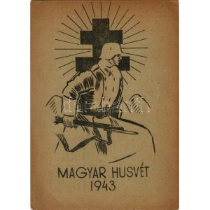 1943 Magyar Húsvét. Második világháborús Tábori Postai Levelezőlap, húsvéti üdvözlet ...