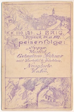 Vipava, Wippach; Első világháborús osztrák-magyar katonai ebéd menü / WWI Austro-Hungarian (K.u.k....