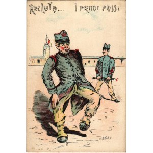 Recluta...i primi passi 422. / Újonc, katonák, az első lépések / Italian military art postcard, soldiers, first steps ...