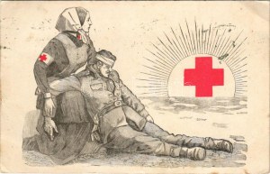 1914 Vöröskeresztes propaganda lap katonával és nővérrel / WWI K.u.K. military, Red Cross propaganda...