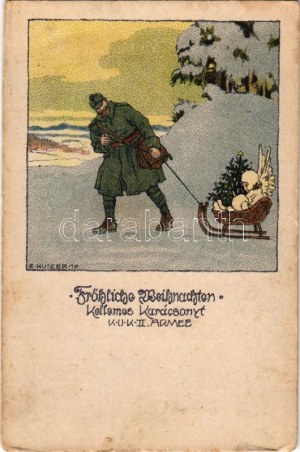1917 Fröhliche Weihnachten! / Kellemes Karácsonyt! Osztrák-magyar katonai művészlap / WWI Austro...