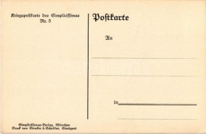Das englische 42-cm-Geschütz. Kriegspostkarte des Simplicissimus Nr. 5. Druck von Strecker & Schröder...