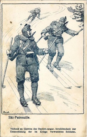 1915 Ski-Patrouille. Druck F. Kaiser, Verlag Josef Dietl / WWI German military art postcard, ski patrol (r...