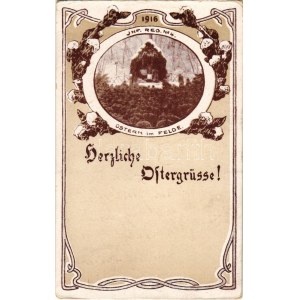 1916 Herzliche Ostergrüsse! Inf. reg. Nr. 4. Ostern im Felde / Húsvéti üdvözlet a frontról, osztrák...