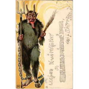 1899 Krampus art postcard. Verlag E. Arenz (Wien) Art Nouveau, litho