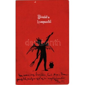 1909 Festő Krampusz / Painter Krampus. Emb. litho (EK)