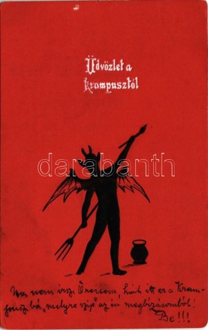 1909 Festő Krampusz / Painter Krampus. Emb. litho (EK)