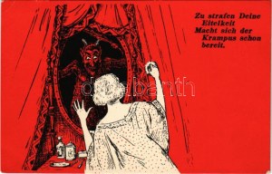 1926 Zu strafen Deine Eitelkeit, macht sich der Krampus schon bereit / Lady with Krampus in the mirror. C. H. W. VIII/2...