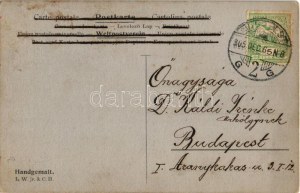 1905 Boszorkány vagy női krampusz, egyedi kézzel festett művészlap. L.W. jr. & C.H. / Unique hand...