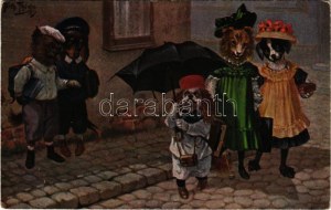 1920 Erster Schulgang / Dogs' first day at the school. T.S.N. Serie 1572. (6 Muster) s: Arthur Thiele (EK...