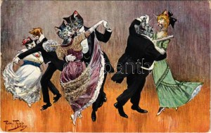1913 Cicatánc / Dancing cats. T.S.N. Serie 1229. (6 Dess.) s: Arthur Thiele (EK)
