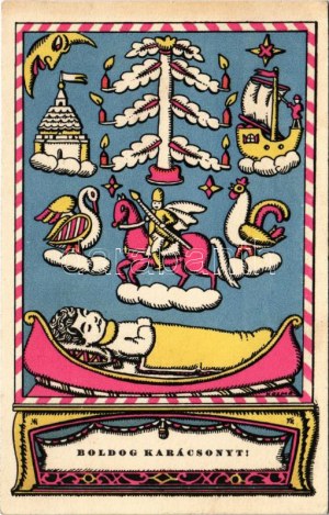 Boldog Karácsonyt! Nyomtatta és kiadja Kner Izidor, Gyoma / Hungarian art postcard with Christmas greeting s...