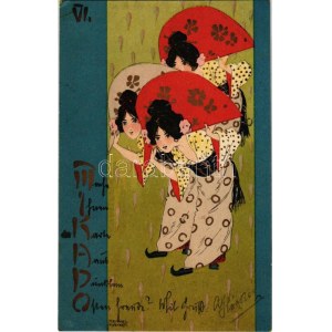 Mikado VI. Asian style Art Nouveau litho s: Raphael Kirchner (szakadás / tear)
