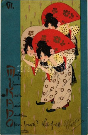 Mikado VI. Asian style Art Nouveau litho s: Raphael Kirchner (szakadás / tear)