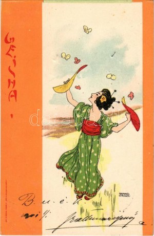 1901 Geisha I. Asian style Art Nouveau litho s: Raphael Kirchner