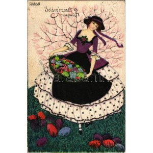 1915 Boldog Húsvéti Ünnepeket! / Easter lady. B.K.W.I. 4636-2. s: Mela Koehler (EK)