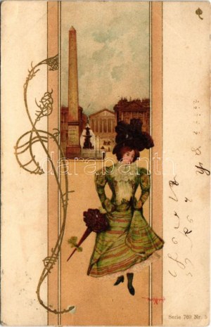1905 Szecessziós litho hölgy művészlap / Art Nouveau litho lady art postcard. Serie 76 s: Basch Árpád (EK...