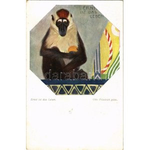 1918 Ernst ist das Leben. B.K.W.I. Nr. 1547. / monkey art postcard s: Otto Friedrich + K.u.k...