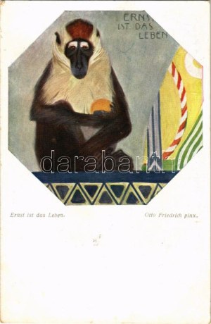 1918 Ernst ist das Leben. B.K.W.I. Nr. 1547. / monkey art postcard s: Otto Friedrich + 